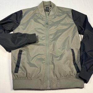 Soul Star Bomber Jacket Men's S Olive Green Black Colorblock Zip Front